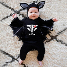 新款万圣节童装cosplay骷髅骨架服装蝙蝠造型哈衣婴幼儿连体衣