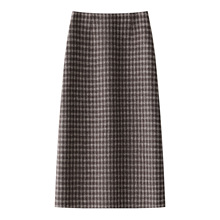 咖色毛呢格子半身裙女2025秋冬季新款厚款高腰一步裙中长款直筒裙