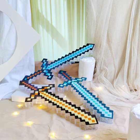 My Mc World Diamond Sword Pickaxe Toy Weapon Mc Game Mini World Mosaic Luminous Sword Crystal Sword