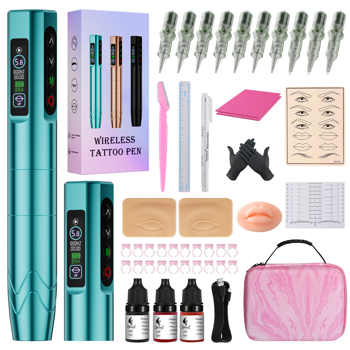 Máquina de Tatuaje Inalámbrica Multimodo de Doble Batería para Cejas, Labios y Delineador de Ojos, Juego Completo de Herramientas para Tatuajes Pequeños Todo en Uno
