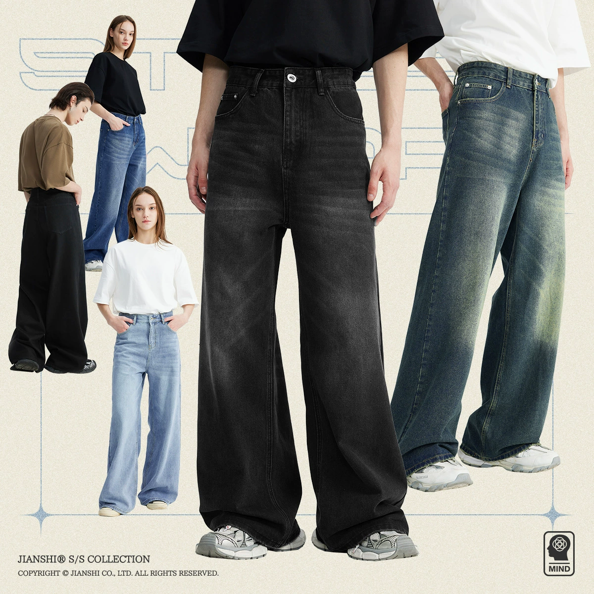 Insight Denim | Модные американские потертые рваные джинсы в стиле ретро, мужские прямые свободные универсальные Большие прямые брюки