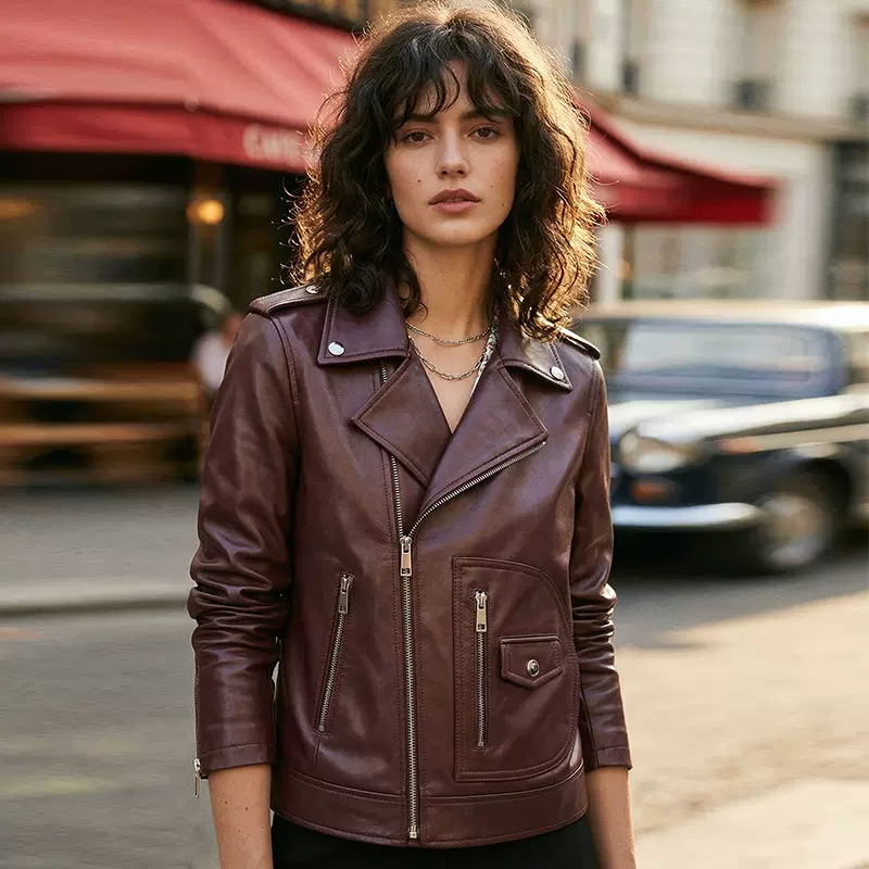海宁春季新款机车高端真皮皮衣复古时尚短款百搭绵羊皮夹克外套女