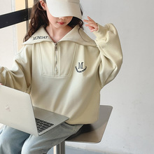 女童卫衣秋装polo衫2025新款儿童时尚休闲翻领上衣大童春秋打底衫