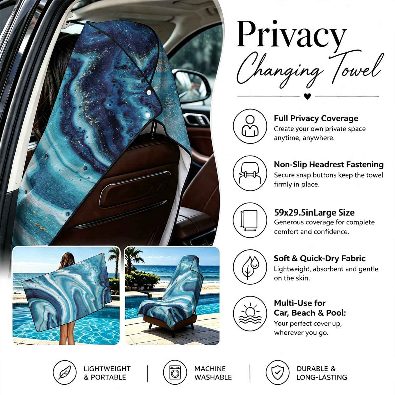 Printed bath towel and car seat cover 2-in-1, ultra-fine fiber outdoor beach and car dual-use universal seat cushion