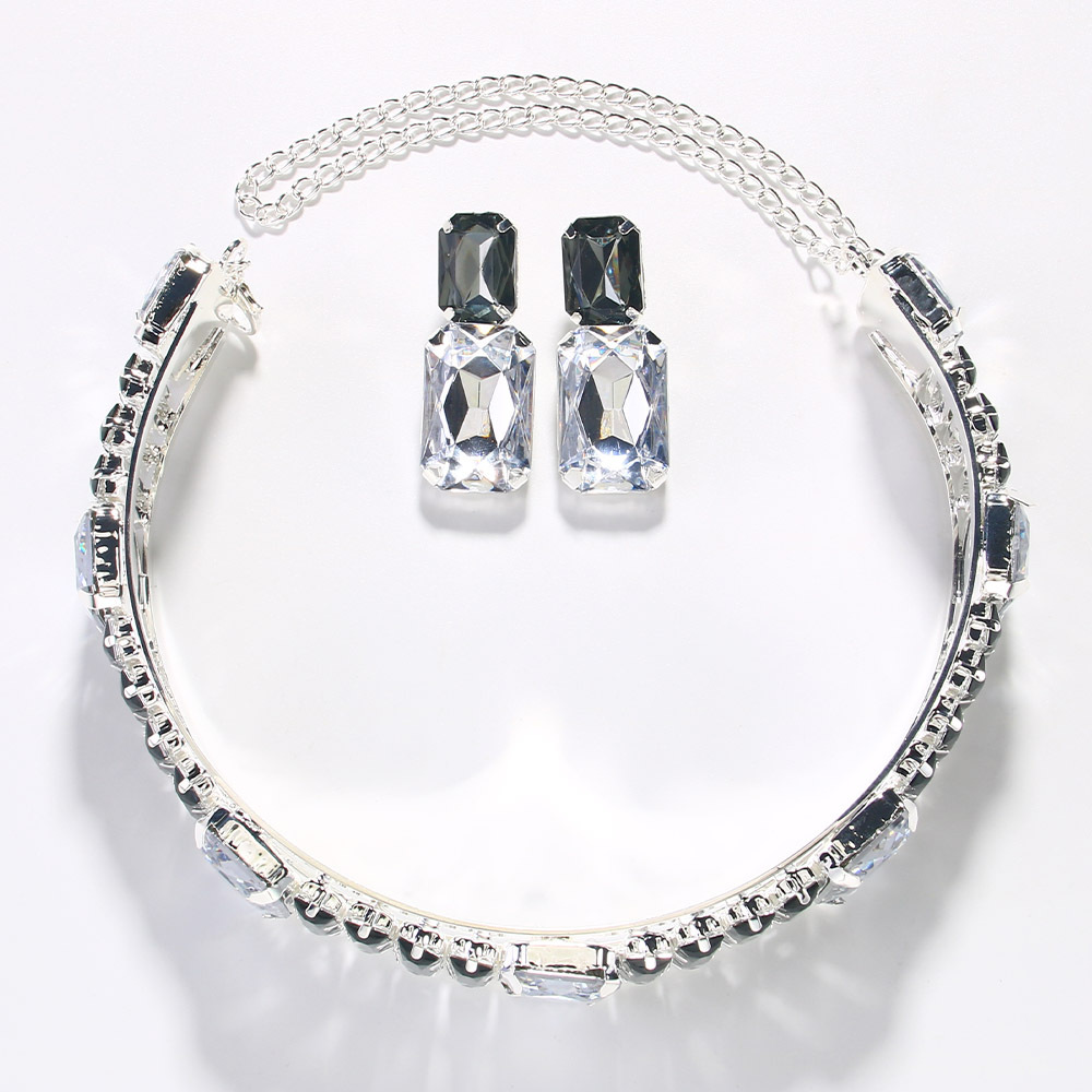 Europeo y americano elegante joyería traje de alto grado exagerado cuadrado collar simple pendientes joyería conjunto de joyas