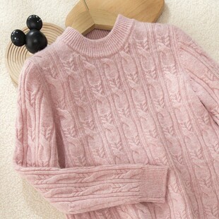 Autumn and Winter New Children's Thickened Twist Cashmere Boys' Half Turtleneck Sweater Girls' Western Style Knitted Base Shirt
