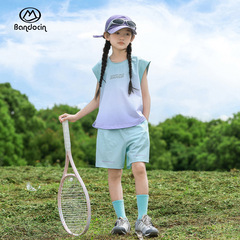 親子の女の子の速乾の運動のベストのスーツの夏服の洋風の中で大きい子供の2025新型の子供の夏の2つのセット
