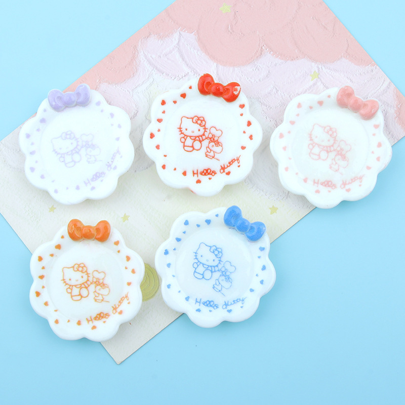 New Lace Kt Cat Plate Cream Glue Resin Accessories DIY Pendant Keychain Refrigerator Magnet Decorative Material