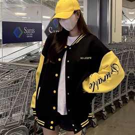 秋冬季字母印花美式复古棒球服女韩版新款宽松学生夹克外套上衣服