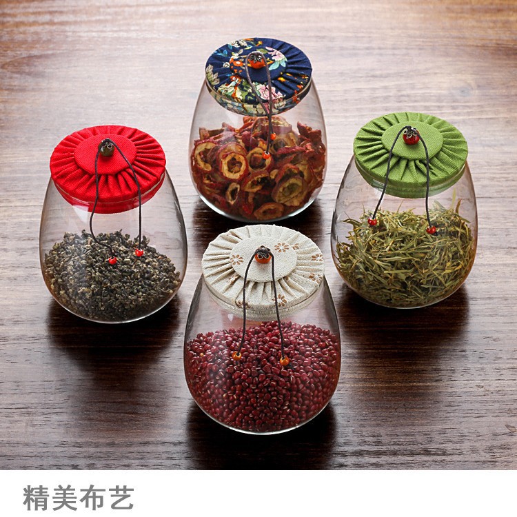 Wholesale Glass Tea Jars with Creative Fabric Lids, Transparent Sealed Jars for Storing Flower Tea, Candy, and Miscellaneous Grains, Creative Storage