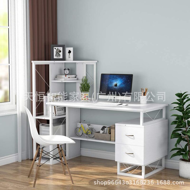 Computer Desk with Drawer, Functional Writing Desk with Corner Tower Shelves Suitable for Home Office Can