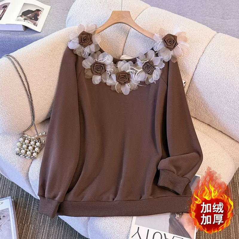 130-350斤大码女装胖mm冬季新加绒加厚显瘦卫衣港风复古长袖上衣