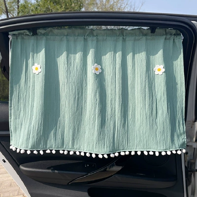 Car curtains – Fresh and Simple Car Window Sunshade - light-green-three-little-flowers-car-curtain-1-piece-free-suction-cup-rope
