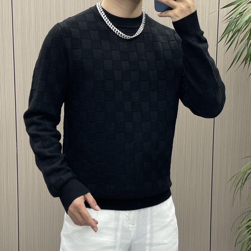 가을과 겨울 하이 엔드 체스 판 격자 무늬 긴 소매 스웨터 남성용 느슨한 가벼운 럭셔리 간단한 스웨터베이스 셔츠 머리카락 세대