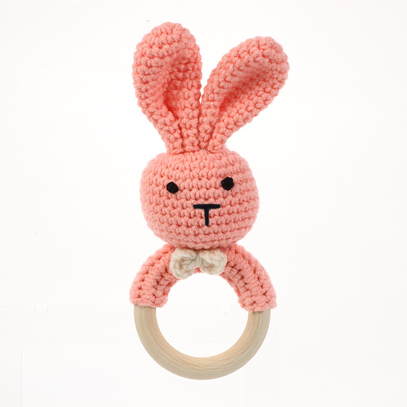 Cotton thread wooden rabbit rattle DIY crafts woven ornaments to soothe baby teething toys accessories chewing fun