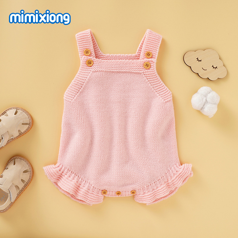 Ins Hot Selling Spring and Summer New Baby Soft Knitted Pure Color Sling Bag Fart Romper