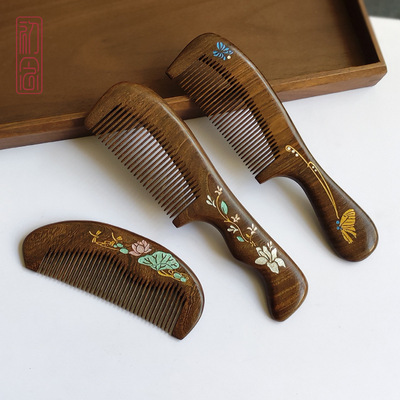 檀木梳经络头皮按摩家用女生防静电美发梳专用中齿蓬松颅顶梳子