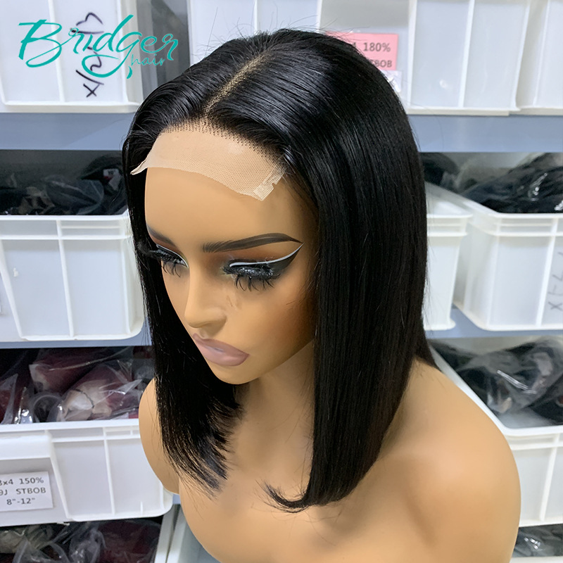 Parrucca di capelli umani con doppia piega BOB senza colla e senza colla, nuova parrucca nera con rete posteriore_voghion.com