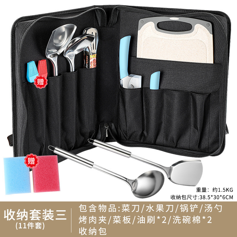 Cuchillos al aire libre equipos de picnic bolsa de almacenamiento acampado cocina de acero inoxidable conjunto de cuchillos de cocina tablero de cocina conjunto completo de artículos portátiles