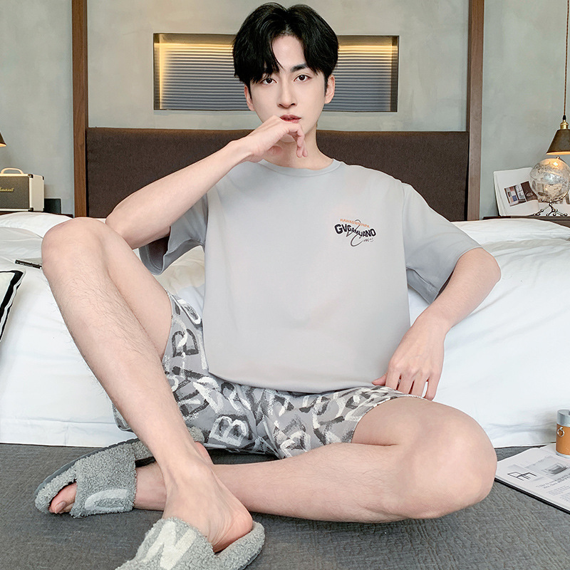 25 Summer New Men's Cotton Crewneck Home Clothes Short Sleeve Shorts Pullover Pajamas Simple Casual Outwear