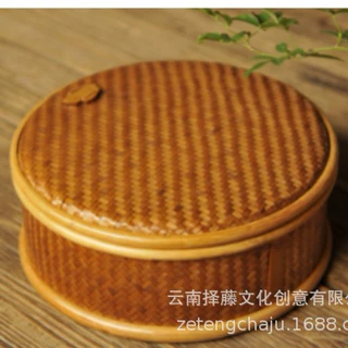 手工竹编大漆收纳盒圆形方形云南手工艺品茶叶包装伴手礼批发