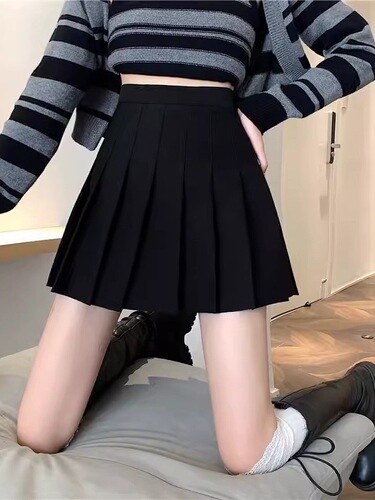 (Lengthened + pants + zipper + buttons) Pleated skirt uniform skirt spring summer short skirt autumn and winter