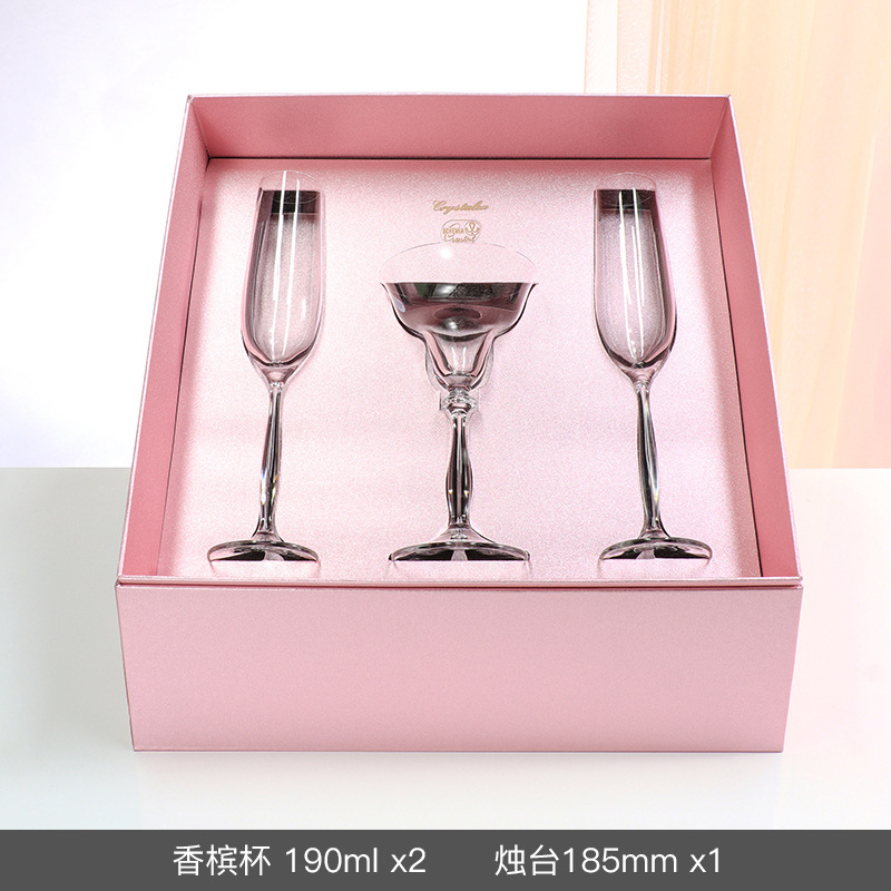Caja de regalo de copas de champán de cristal importadas de la República Checa, copa de cristal de alta gama, copa de vino, recuerdo de boda, regalo de lujo ligero para el Día de San Valentín