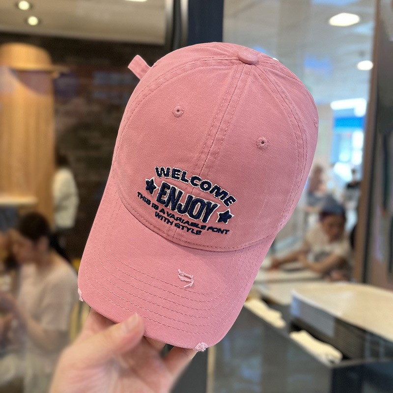 Sombreros de béisbol bordados de letras retro estadounidenses mujeres primavera y otoño calles versátiles muestran cara pequeña sombrero de boca de pato de pareja