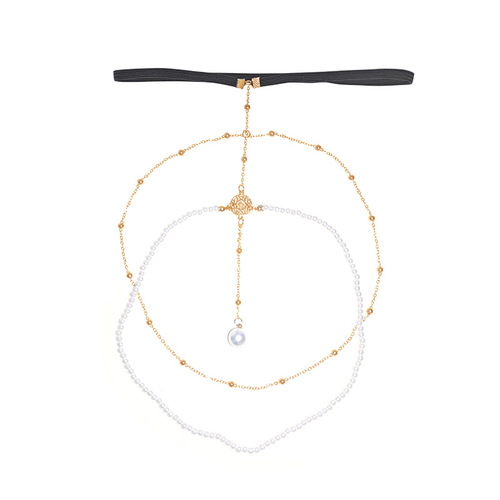 European and American exaggerated simple multi-layered pearl chain leg chain for women ins creative personality long body chain jewelry wholesale