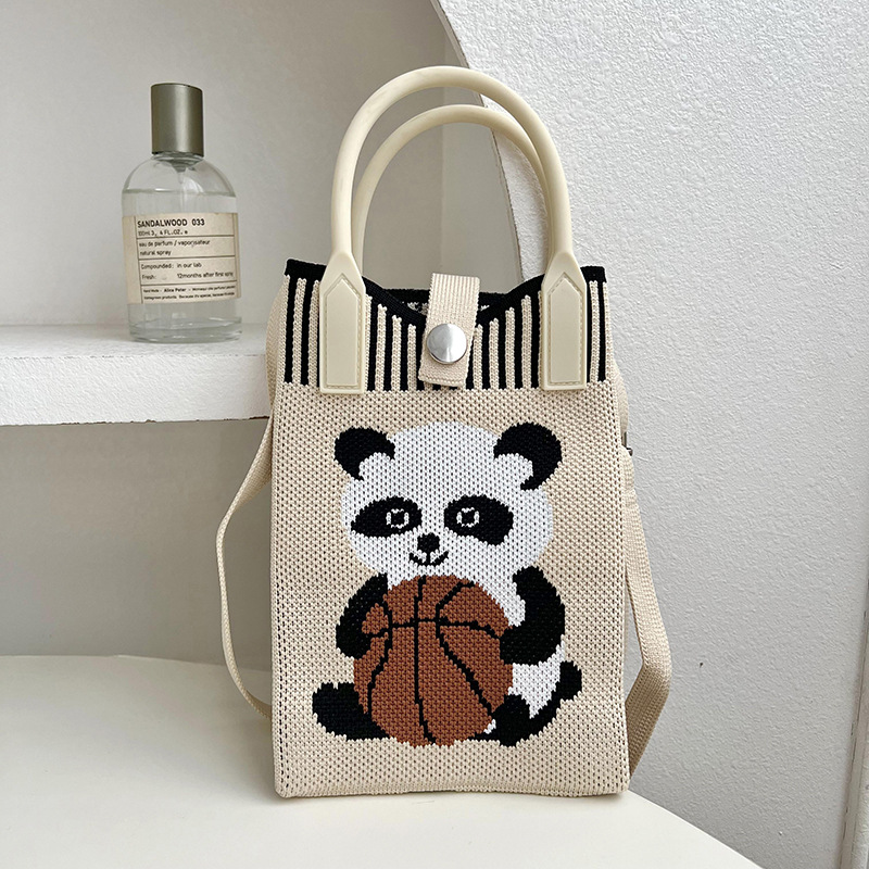 Bolsa de mochila, nicho de diseño, lindo bolso de teléfono móvil, gato de dibujos animados bolso de punto, bolso de mano, mini bolso de hombro de punto