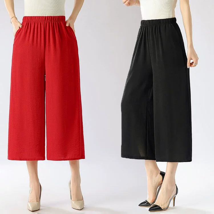 Летние тонкие девятиточечные брюки для женщин среднего и пожилого возраста, брюки для мам, весенне-летние свободные прямые брюки большого размера, летние повседневные брюки