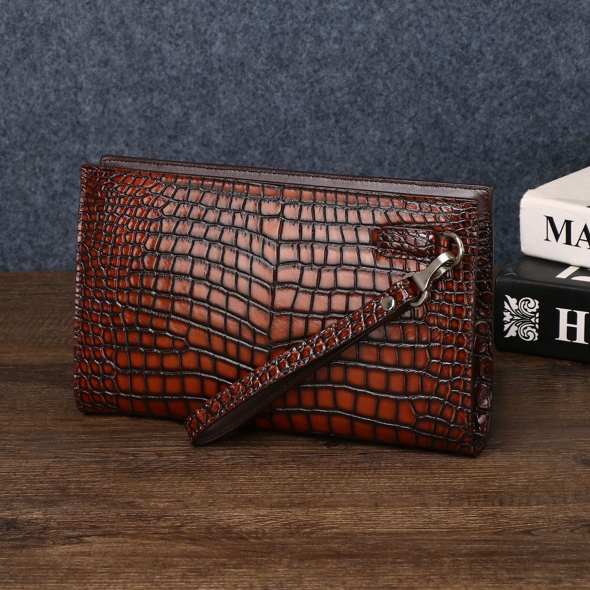 Túi clutch nam da vân cá sấu cầm tay tài liệu dung tích lớn đa năng chi tiết 1