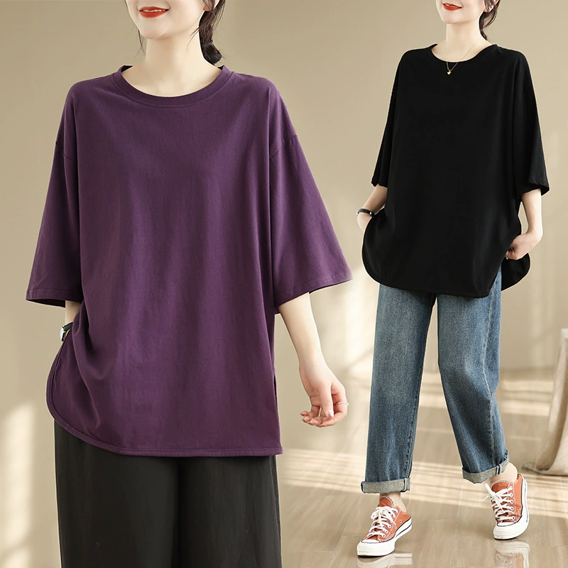 Летняя однотонная футболка, 2025 год, plus size