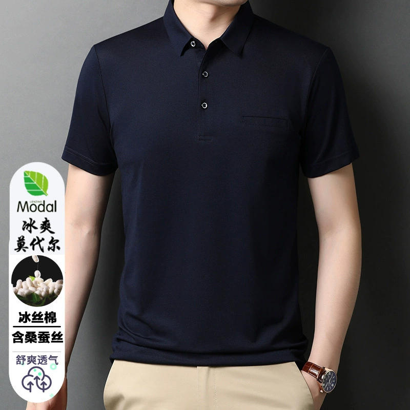 Silk polo, summer T-shirt, high-quality style, with short sleeve