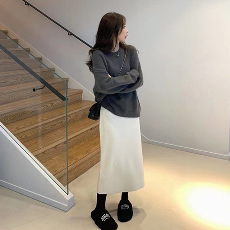 高级感软糯羊毛针织半身裙女秋冬季中长款直筒包臀裙高腰a字裙子|undefined