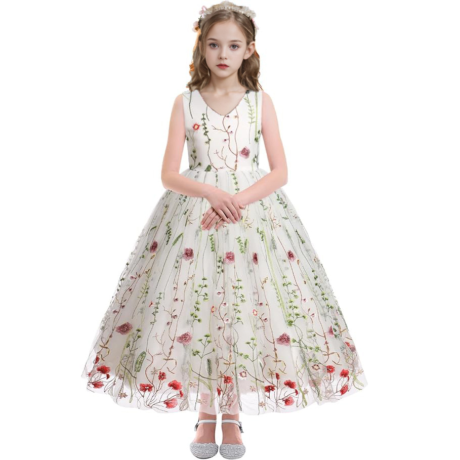 Robe de cérémonie en tulle brodé pour fille et occasions_voghion.com