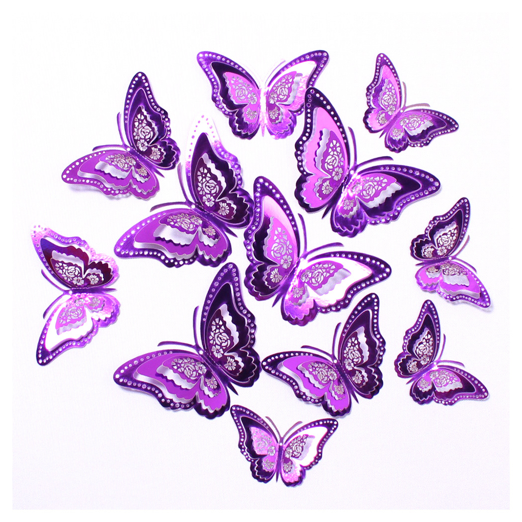 Fábrica al por mayor 12 pegatinas de pared de mariposas huecas hogar festivo decoración navideña decoración mariposa tridimensional 3D
