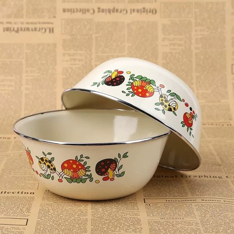 Старинный эмалированный рисовый Basin посуда пищевой grade толстая чаша сверхтолстая выдерживает высокую температуру домашняя кухня