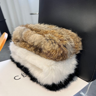 Real Rabbit Fur Scarf Women's Vintage Wide-brimmed Warm Fluffy Hair Band Headband Cyber Celebrity Plush Empty Top Fur Hat