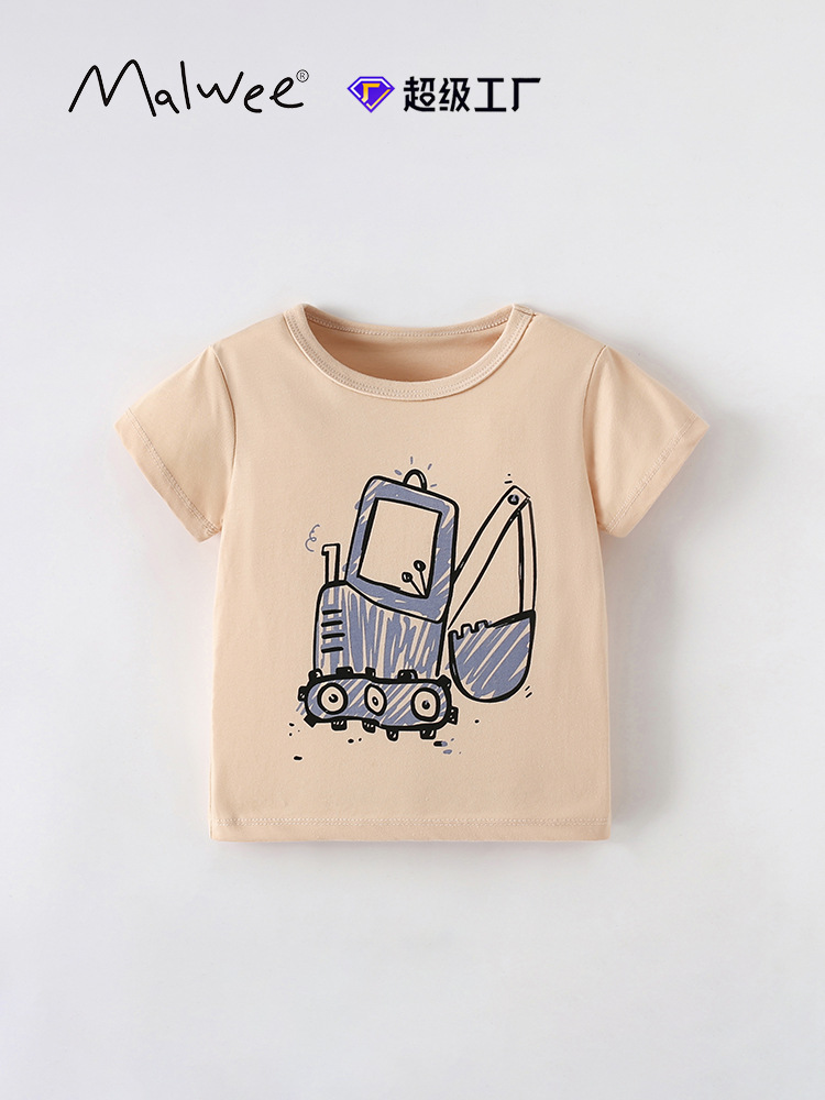 Malwee niño camiseta de mangas cortas de verano nuevo estilo europeo y americano camiseta de cuello redondo para niños guapo niño pequeño chaqueta superior infantil