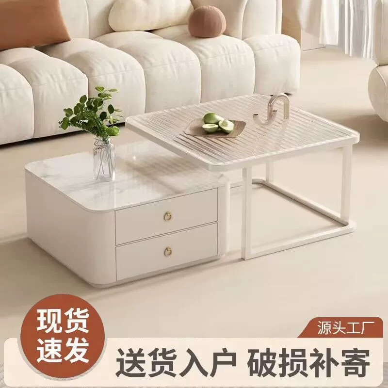 Журнальный столик из сланца, кремовый стиль, белый журнальный столик из сланца, комбинированный светильник, роскошная маленькая квартира, гостиная, дом, простой современный стол интернет-знаменитостей