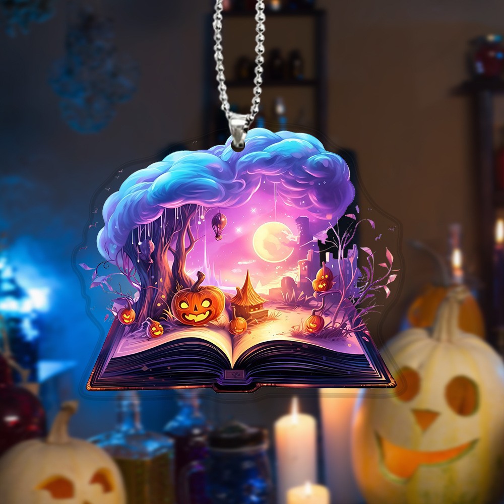 Cross-border Halloween calabaza hongo nubes luna libro mágico llavero material acrílico impermeable colgante resistente al desgaste image 1