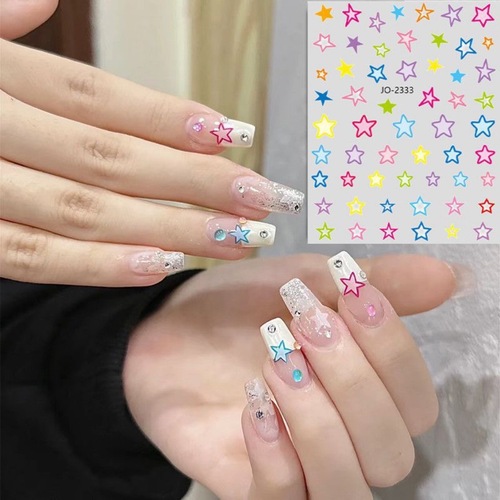 Colorful Star Nail Sticker Red and Blue Five-Pointed Star Heart Adhesive Nail Decal
