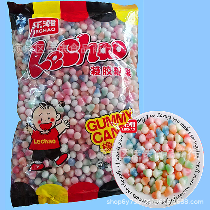 2斤乐潮小钉仔彩色糖豆子爆浆水果味软糖彩虹糖厂家抖音直播橡皮