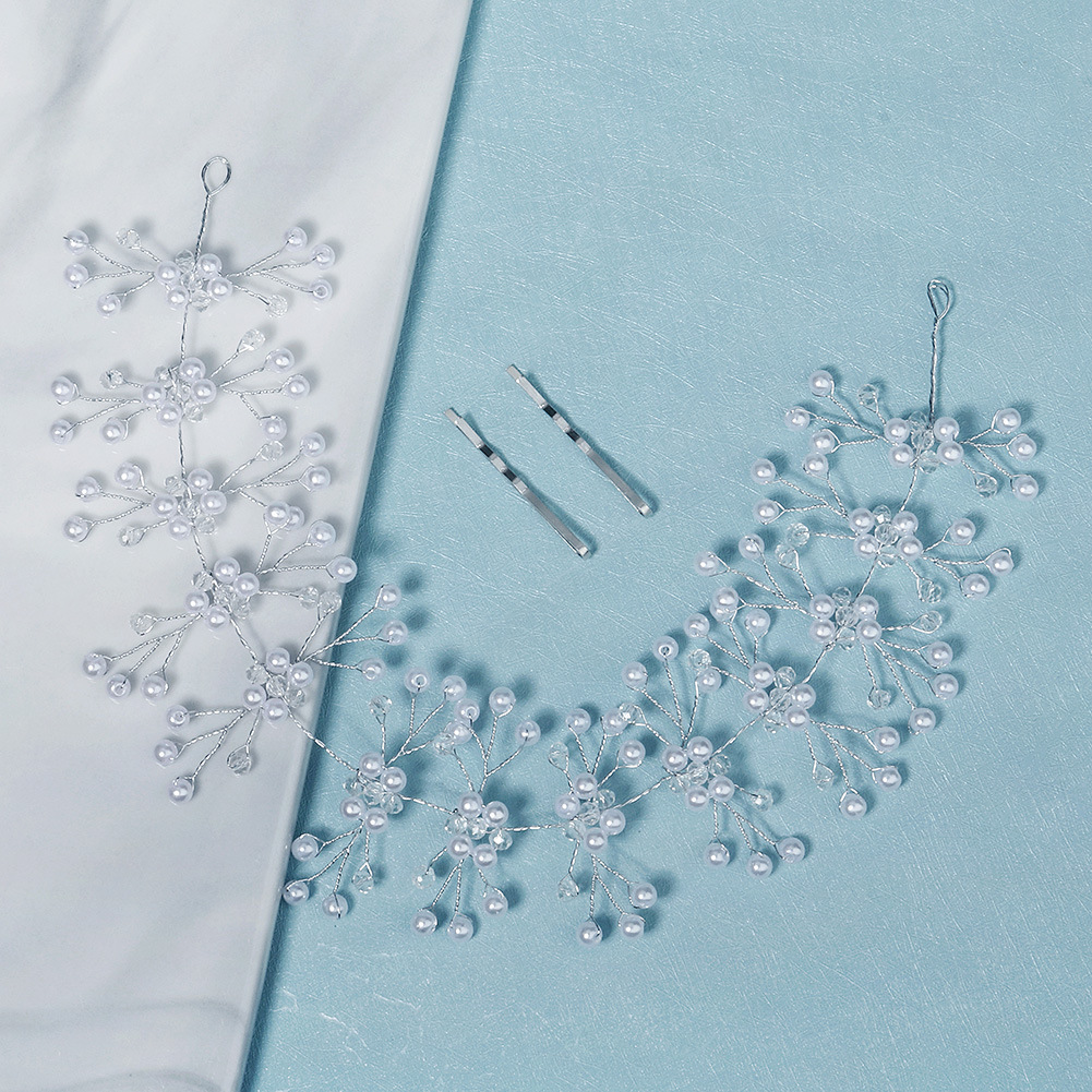 Korean pearl handmade crystal woven bridal headwear