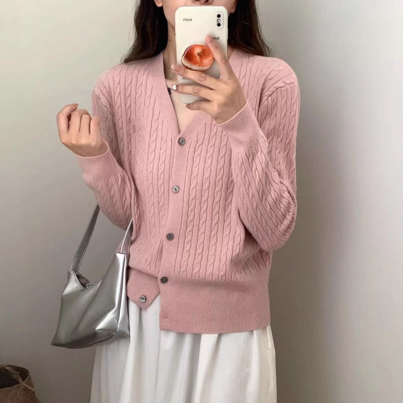 ニットセーターカラー新しい刺繍ニットセーターカーディガン女性のスリムツイストジャケットルーズフィット|undefined