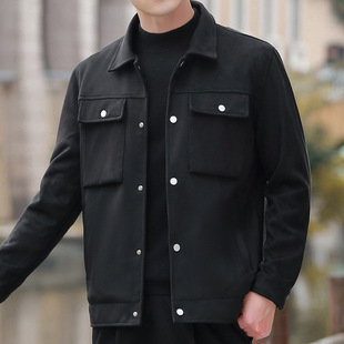 2024 Two-Piece Simple Turn-Down Collar Trendy Men's Jacket Spring and Autumn Suede Jacket Business Casual Youth Thin Style