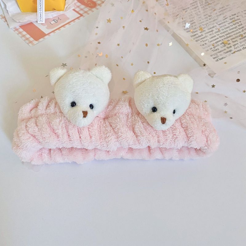 Corea del Sur tridimensional de dibujos animados muñeca de felpa lavado de cara banda de pelo lindo oso diadema hembra borde ancho maquillaje accesorios para el cabello tocado