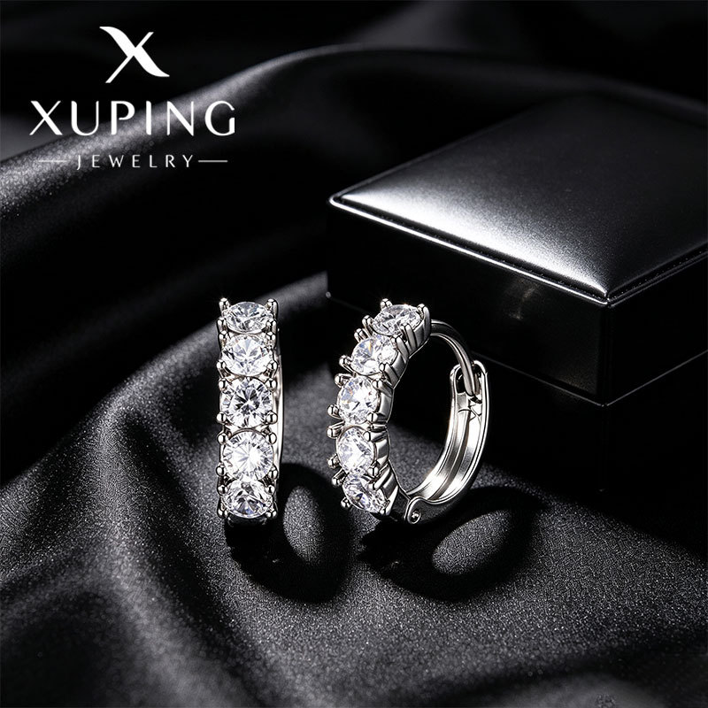 Xuping joyería estilo de moda europea y americana aretes exagerados doble fila brillante aretes de aretes de arroz de arroz pendientes de arroz transfronterizos aretes al por mayor