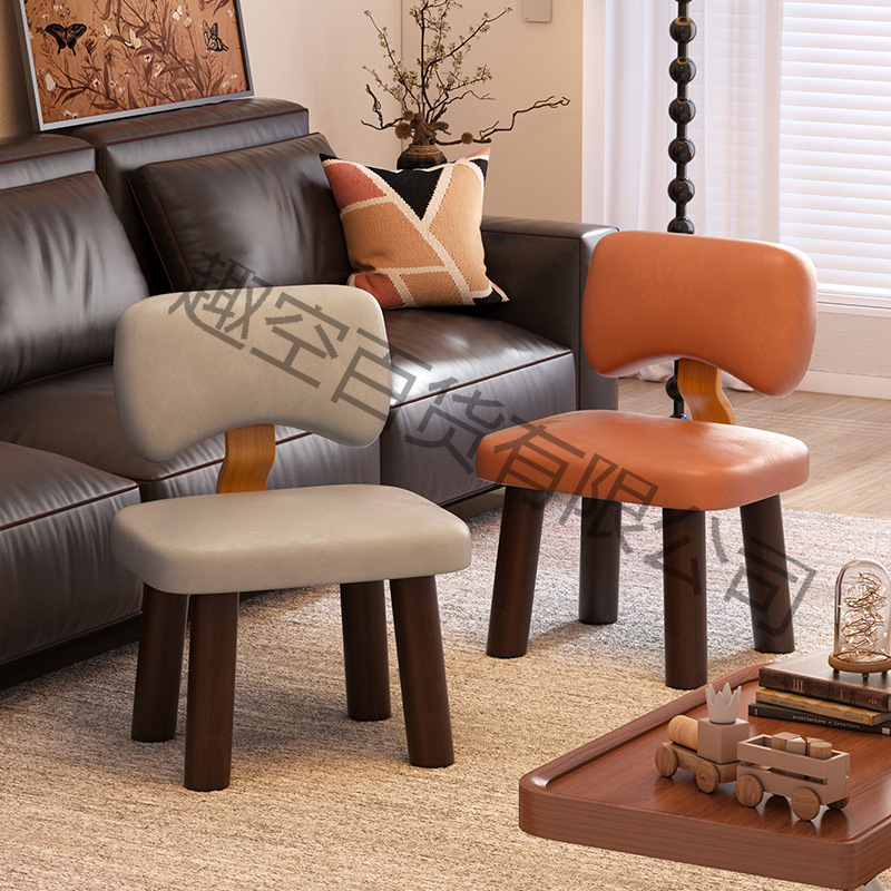 Small Stool for Home Use, Low Stool Made of Solid Wood, Bench for Living Room, Sofa Stool with Soft Upholstery, Small Chair, Wooden Stool, Mid-Century Style Low Stool